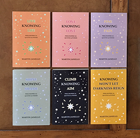 Photo of the six books in the Knowing series laid out in a rectangle.