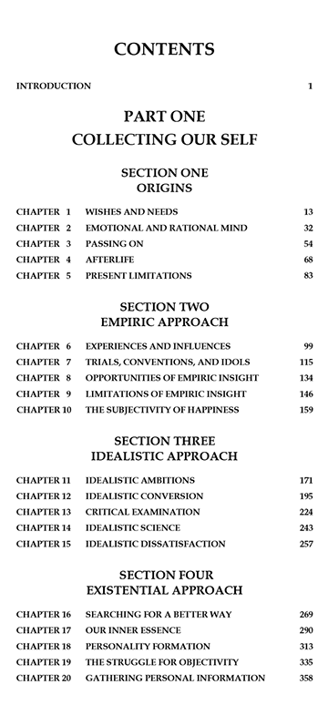 Copy of the Philosophy of Happiness book Table of Contents, Part One.