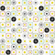 Wallpaper type patchwork of small, differently colored daisy flowers on varied backgrounds. 