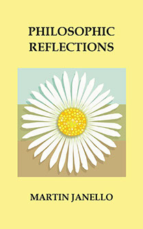 Graphic of white daisy on tri-color (blue, green, brown) square framed in light yellow. Cover of companion book to "Philosophy of Happiness."