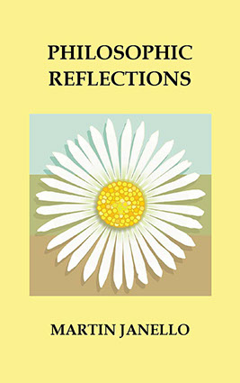 Graphic of white daisy on tri-color (blue, green, brown) square framed in light yellow. Cover of companion book to "Philosophy of Happiness."