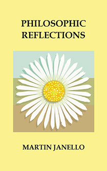 Graphic of white daisy on tri-color (blue, green, brown) square framed in light yellow. Cover of companion book to "Philosophy of Happiness."